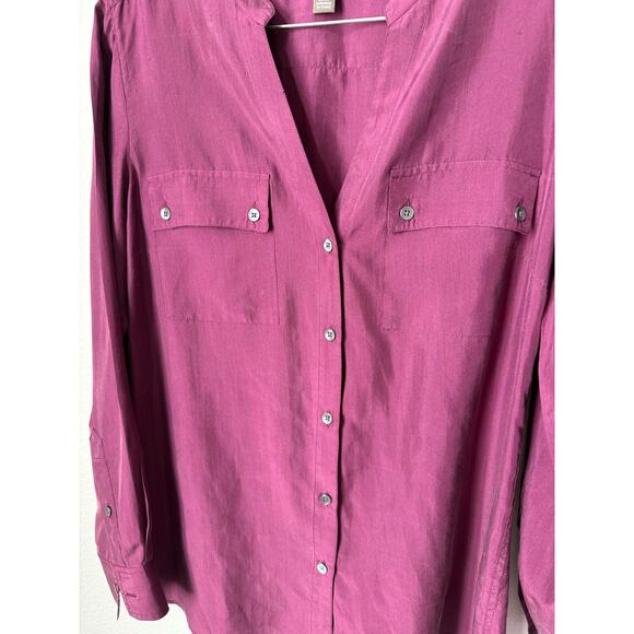 Tommy Bahama 100% Silk Woman’s Button Up Purple Blouse Size Small - Picture 5 of 6